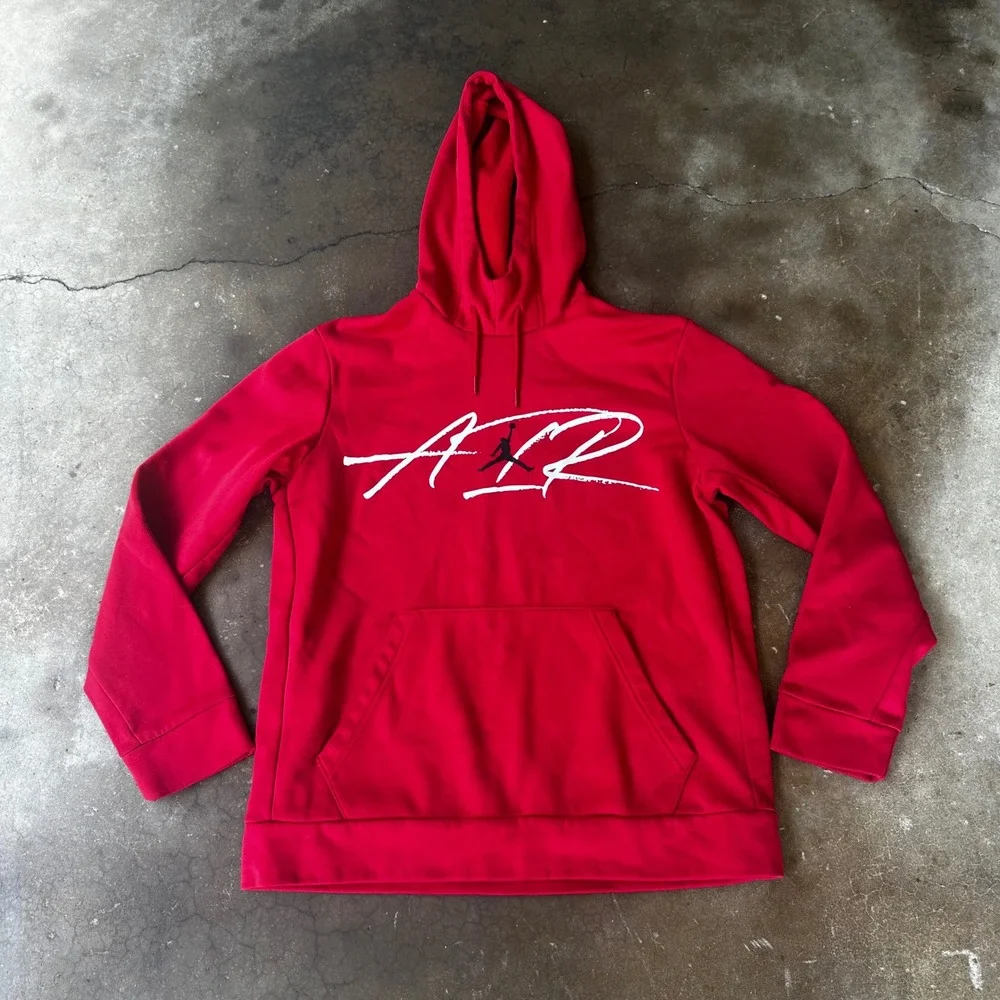 Jordan Hoodie Mens Medium Red Excellent Jumpman Air Pullover Graphic Sweatshirt